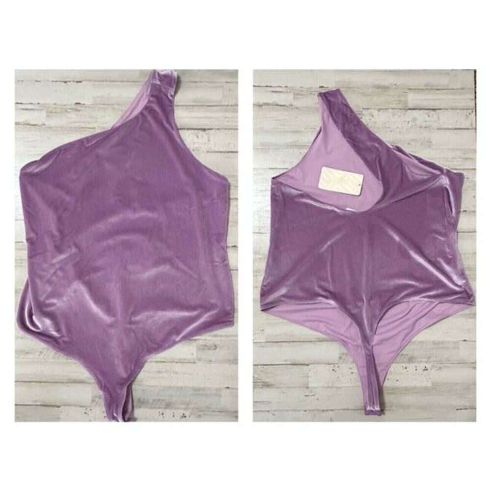 Fabletics Gigi Velour Bodysuit Lavender 4X Plus Cheeky One Shoulder Top NEW